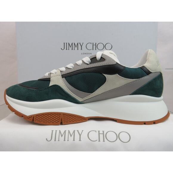 JIMMY CHOO LANDON GREEN GRAY SUEDE BLACK LEATHER PLATFORM SNEAKERS 44 11 - Picture 7 of 15